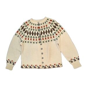 VTG Gunn Reiss Cardigan Sweater Wool Norwegian Handmade Nordic Silver Button S/M